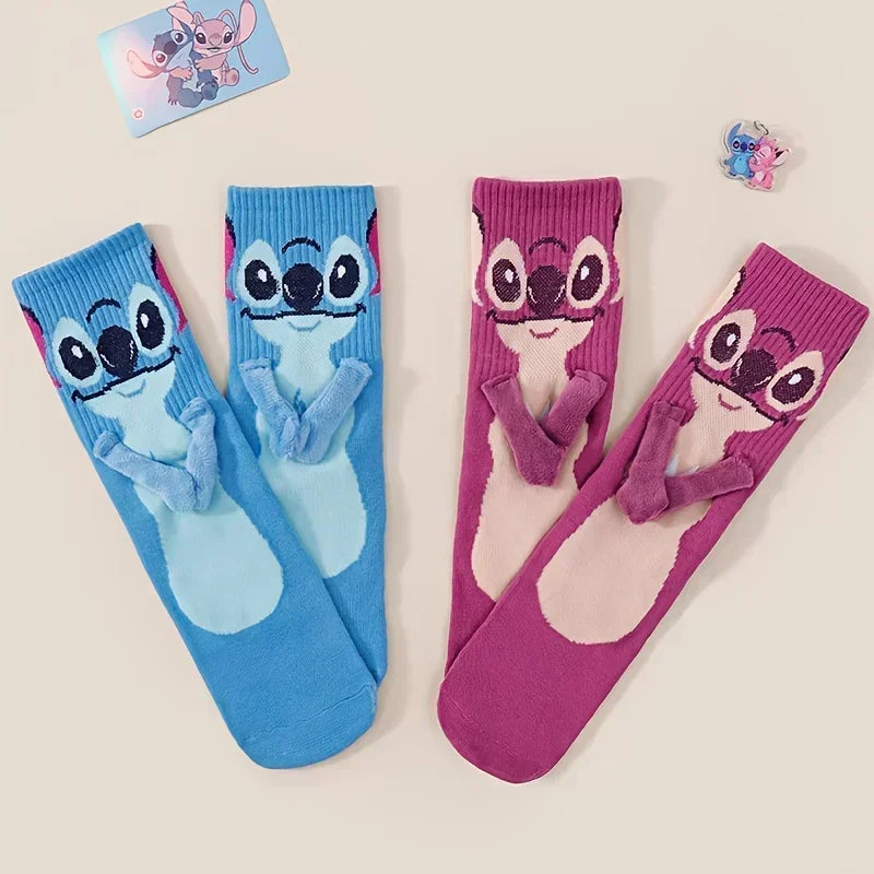 Disney 1-5pcs Stitch Crew Socks Kawaii Soft Cotton Blend for Adults Kids Daily Wear Christmas Birthday Gift