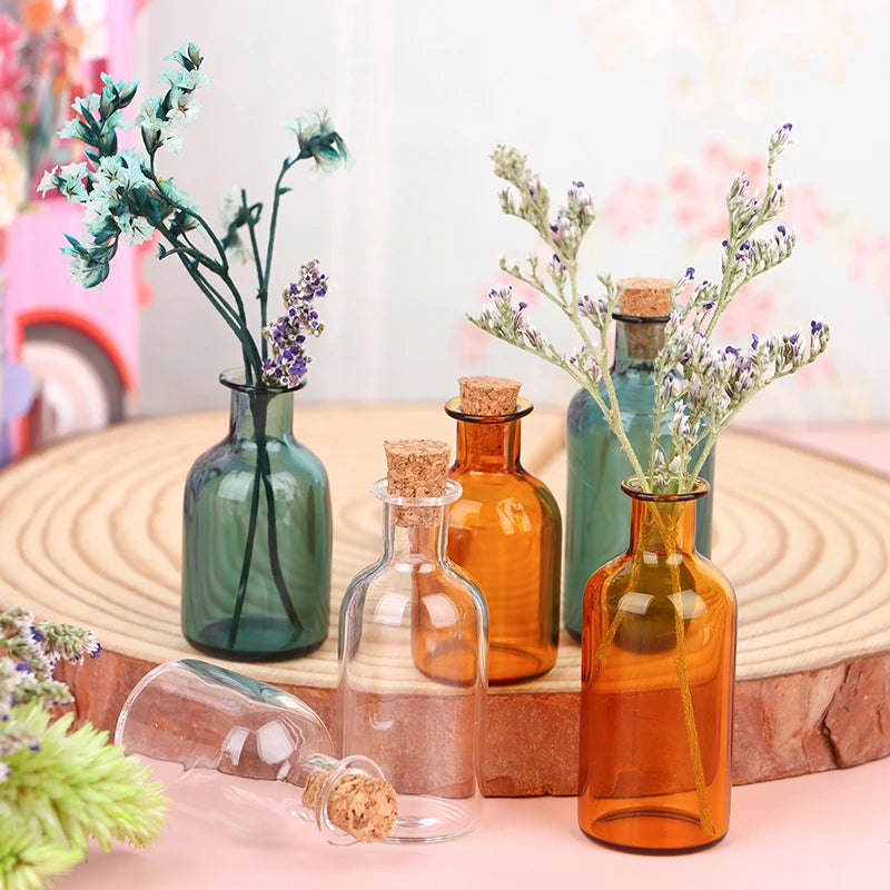 1:12 Dollhouse Miniature Mini Glass Bottle Cork Cover Storage Tiny Jar Vials Vase Decor Toy For Doll House