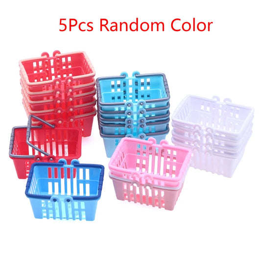 5Pcs 1:12 Dollhouse Miniature Supermarket Shopping Basket Food Basket Model Kitchen Accessories For Doll House Decor Kids Toys
