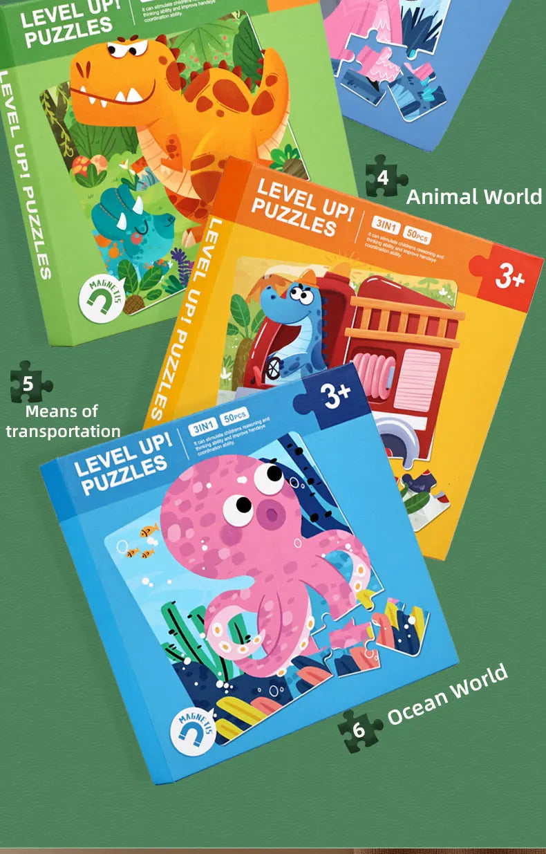 New Kids Magnetic Puzzle Games - Quiet Cartoon Animal Jigsaw Book Montessori Baby Educational Toy Early Learning Children's Gift