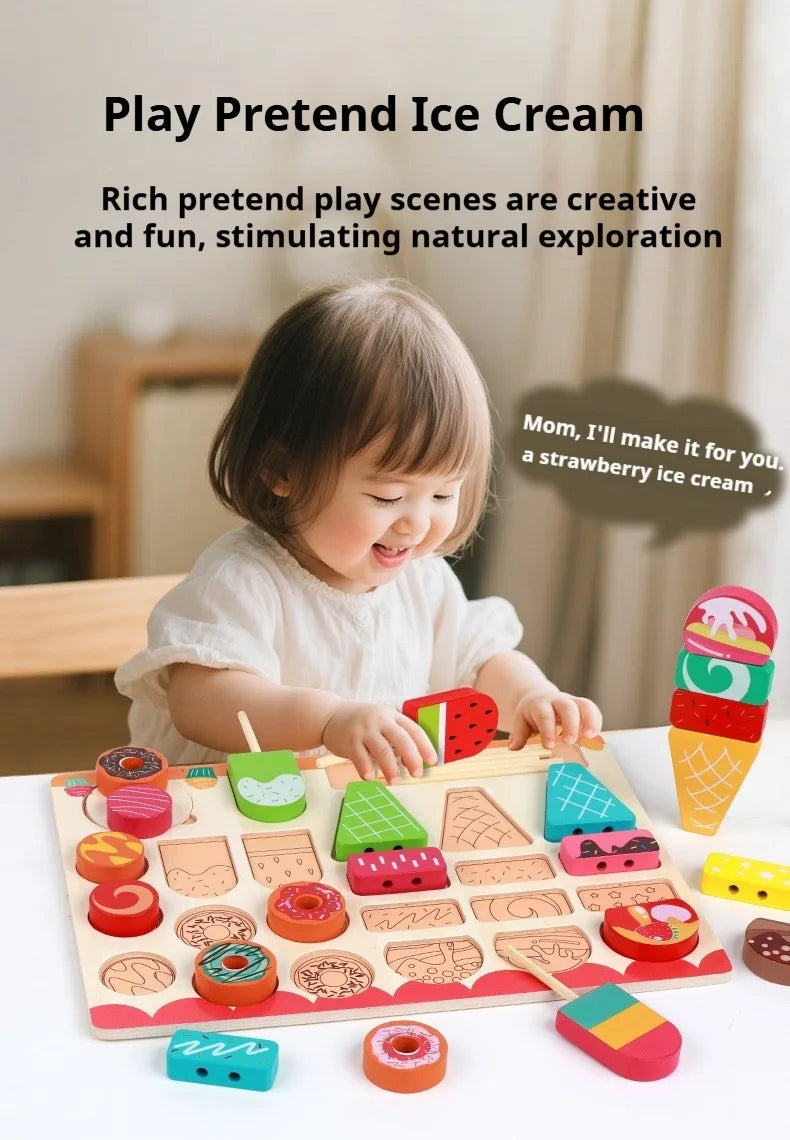 Montessori Wooden Pretend Play Kitchen Toys Dessert Puzzle Toys Simulation Barbecue Pretend Role Indoor Game For Toddlers Age 3+