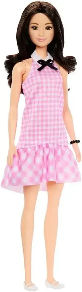Original Barbie Dolls Fashionistas Black Wavy Hair Pink Gingham Dress Accessories Fashion Gifts Toys for Girls 65th Anniversary