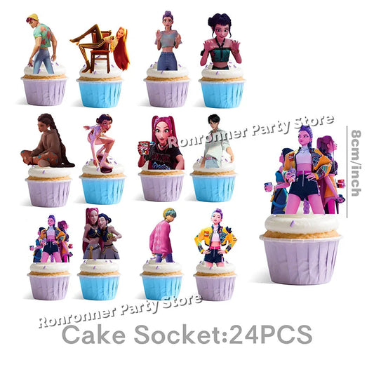 Demons Hunte Anime Birthday Cake Decoration Saja Boys Cupcake Toppers K-pop Girls Baby Shower Party Supplies
