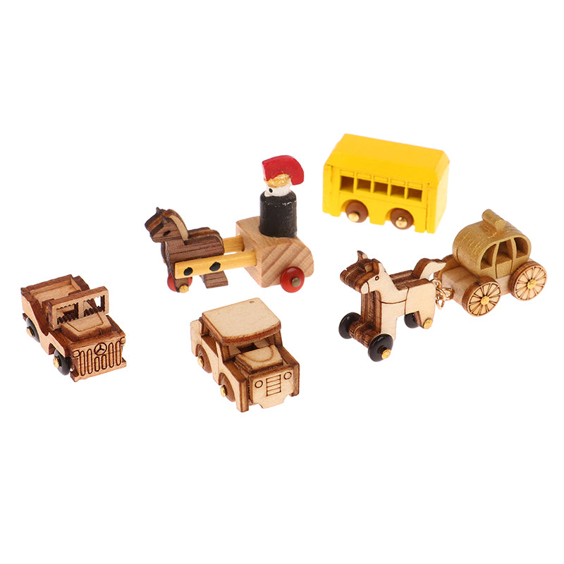 1PC Dollhouse Mini Wooden Car And Train Assembly Accessories Small Ornaments Micro Landscape For Doll House Decor Kids Toys