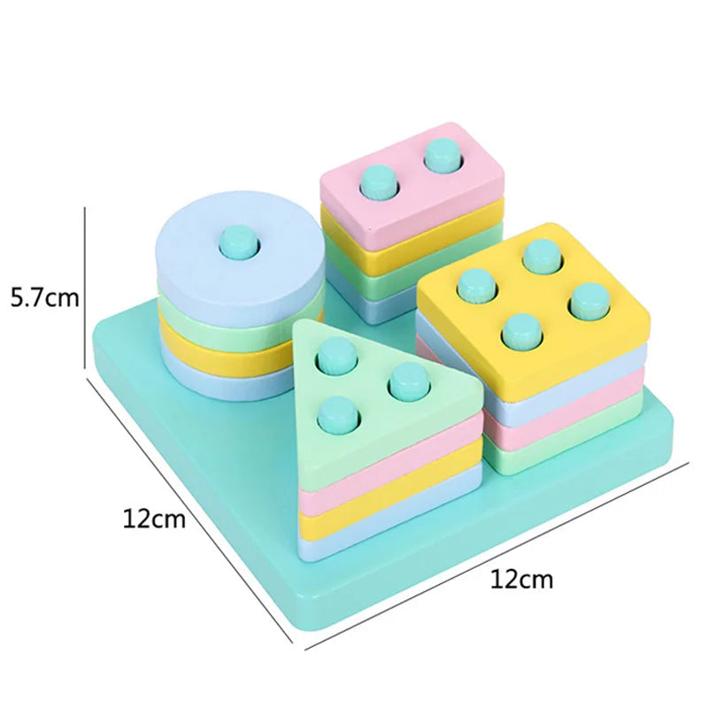Kids Wooden Column Toys Building Blocks ﻿Geometric Shape Cognitive Montessori Early Childhood Education Intelligence Toy TMZ