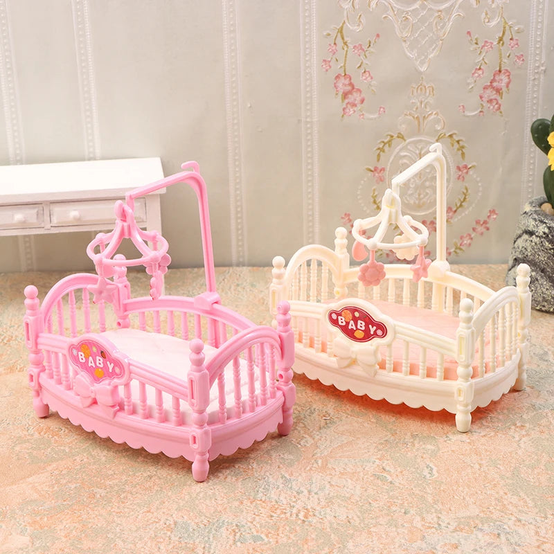 1Pcs 1:12 Dollhouse Simulation Mini Crib Baby Bed Model Dollhouse Bedroom Furniture Decoration Dolls House Accessories
