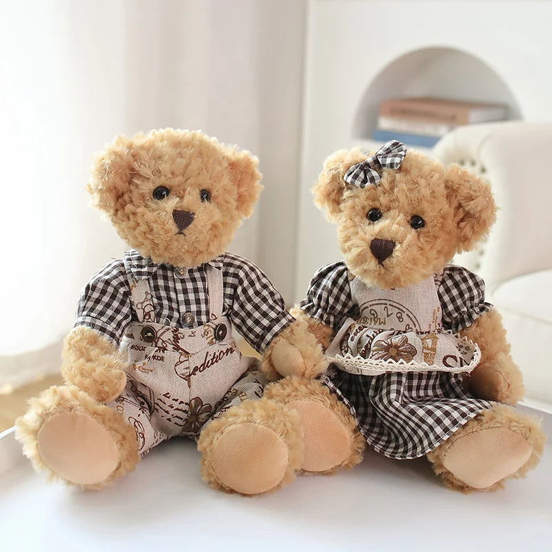 2pcs/lot 26cm Lovely Couple Teddy Bear Peluche Toys Kawaii Dress Bear Dolls Stuffed Soft Toy for Girls Baby Girlfriend Gifts