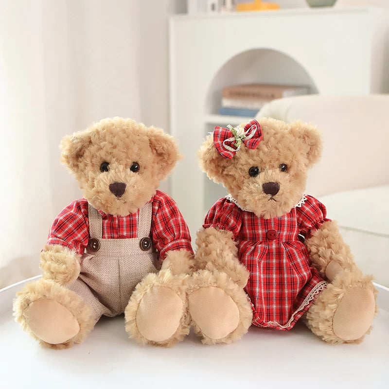 2pcs/lot 26cm Lovely Couple Teddy Bear Peluche Toys Kawaii Dress Bear Dolls Stuffed Soft Toy for Girls Baby Girlfriend Gifts