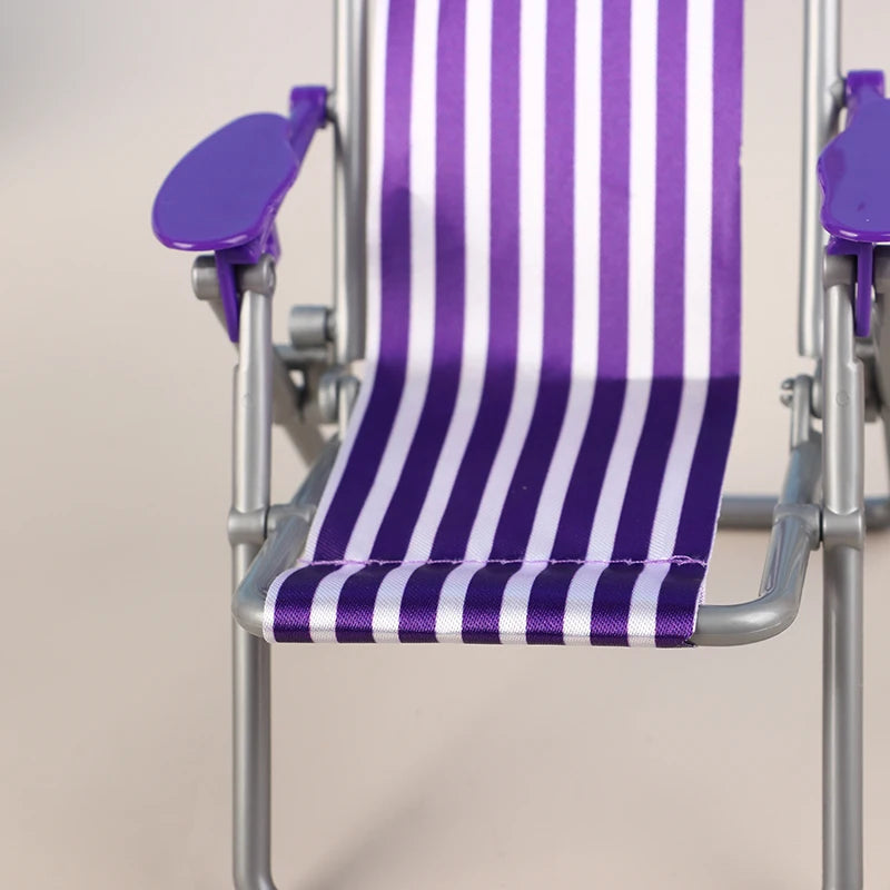 1/6 Dollhouse Mini Foldable Beach Chair Model Dollhouse Outdoor Casual Reclining Chair Dolls House Furniture Decoration