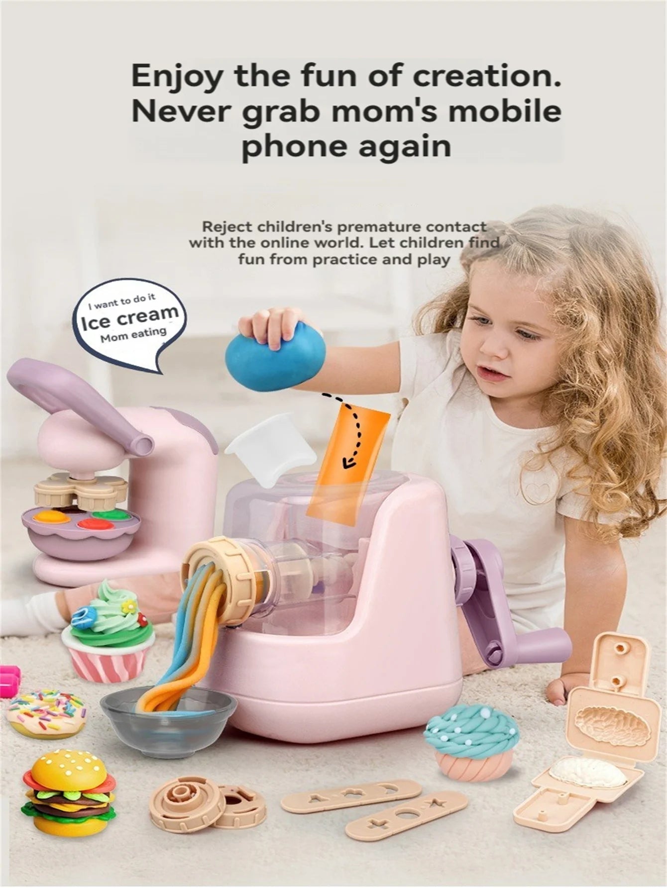 Colorful clay noodle maker, ice cream maker, burger maker, multifunctional puzzle toy set, suitable for boys and girls aged 3-12