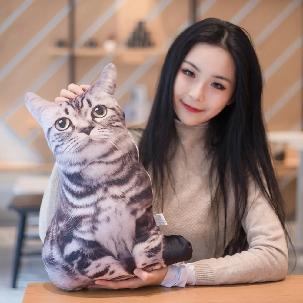 Plush Realistic 3D Cat Doll Cartoon Soft Simulation Cat Plushie Pillow Stuffed Kawaii Plush Animals Toy Cushion for Kids Girls