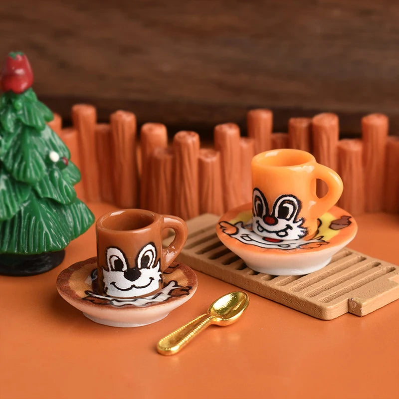 3set Miniature Dollhouse Cartoon Squirrel Coffee Cup Drinks Kitchen Food For Doll Accessories Girl Toy