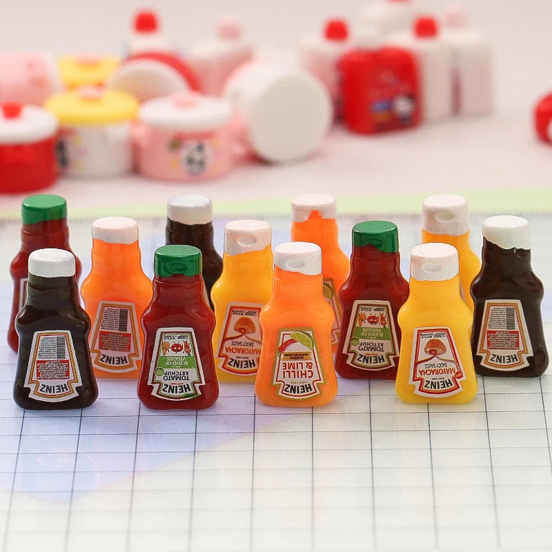 10Pcs Dollhouse Miniature Strawberry Sauce Jam Jar Kitchen Food Accessories For Doll House Decor Kids Pretend Play Toys Gift
