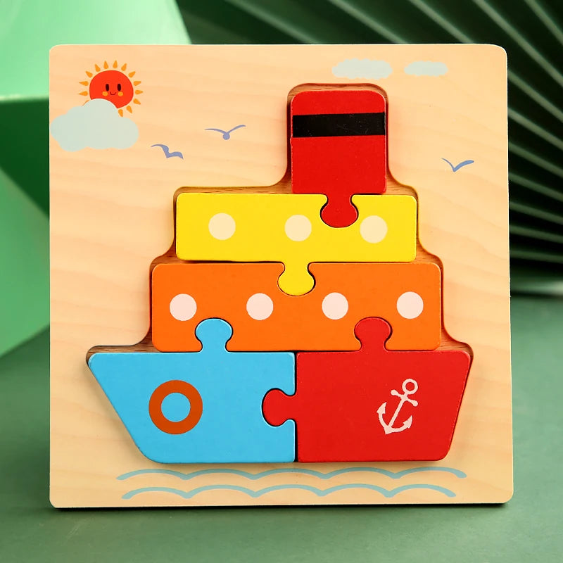 Good Quality 3D Wooden Puzzle Jigsaw for Children Cartoon Animal Puzzles Intelligence Kids Early Educational Cognitive Toys