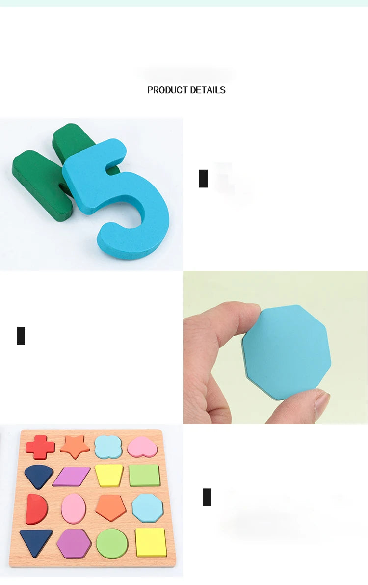 Kids Alphabetic Arithmetic Number Geometric Shapes Wooden Puzzle Montessori Preschool Learning Educational Game Toy for Children