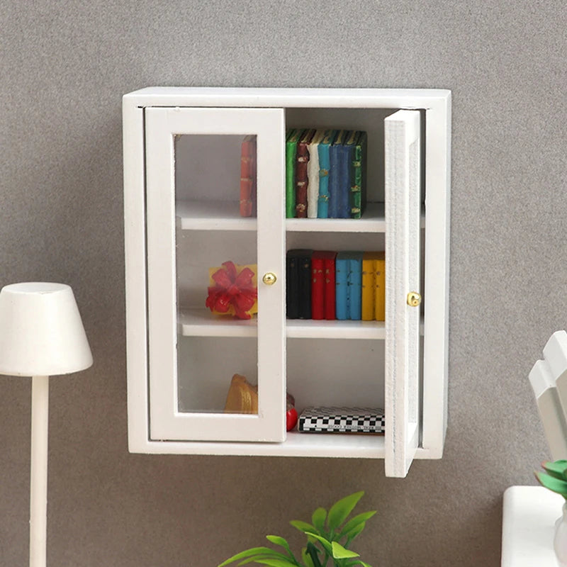 1Pcs Dollhouse Miniature Bookcase Storage Rack Mini Wood Cherry Display Shelf Cabinet Cupboard Doll House Furniture Model Toys