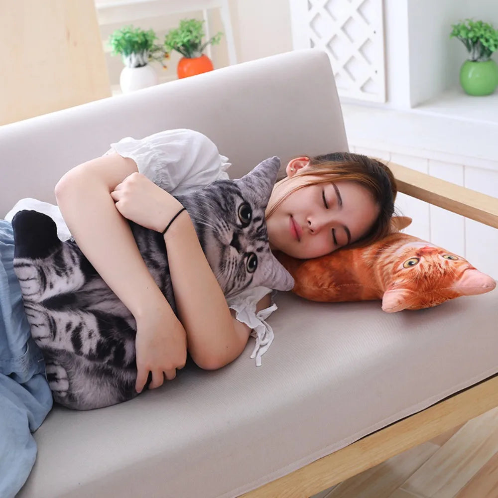 Plush Realistic 3D Cat Doll Cartoon Soft Simulation Cat Plushie Pillow Stuffed Kawaii Plush Animals Toy Cushion for Kids Girls