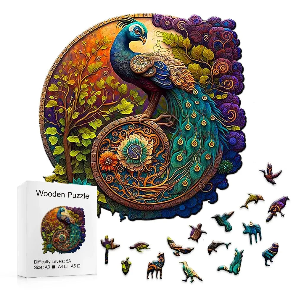 Adult Animal Wooden Puzzles Round Peacock and Bird Wooden Puzzle Children's Puzzle Toy Festival Gift A3 A4 A5 Multi Size Puzzle