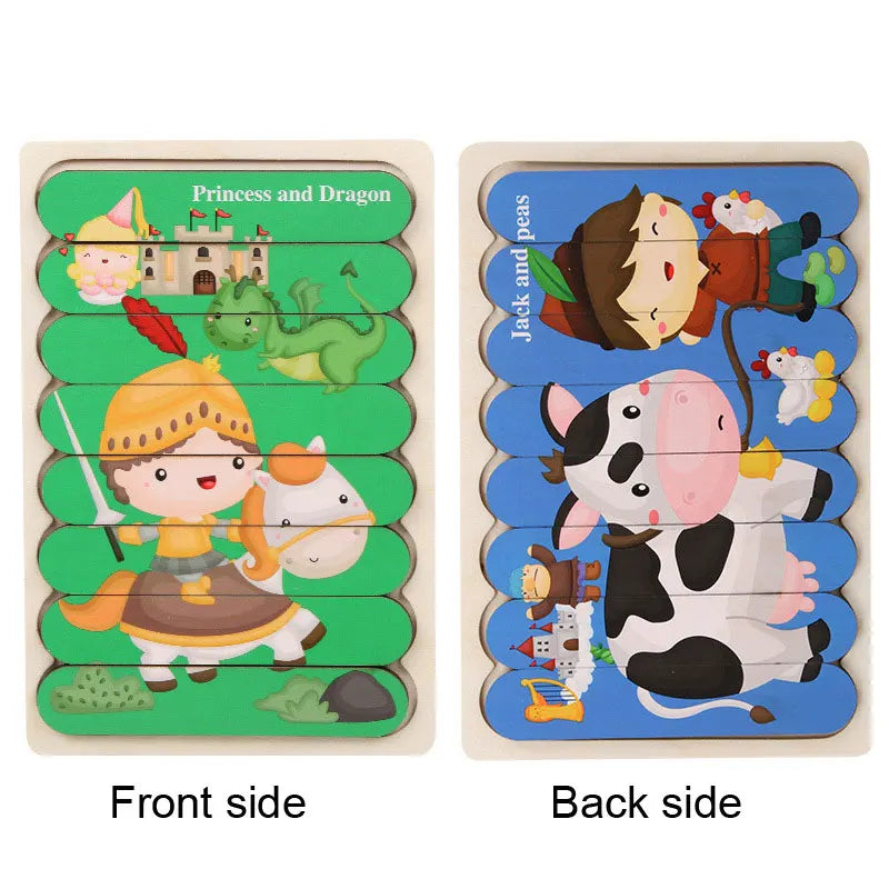 Double Sided Strip 3D Puzzles Baby Toy Wooden Montessori Materials Educational Toys For Children Large Bricks Kids Learning Toys