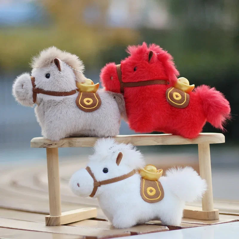 Year of Horse Mascot Plush Keychain Fluffy Pony Doll Soft Toy Bag Charm New Year Gift For Christmas Holiday Celebration