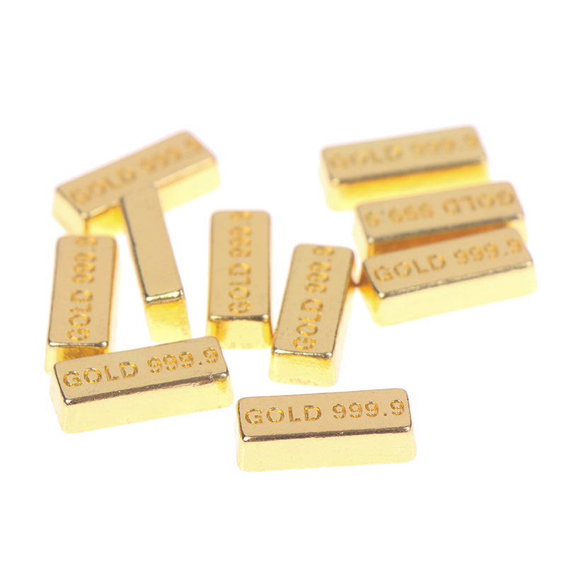 10pcs/set 1:12 Dollhouse Miniature Gold Bars Coin Model Doll House Decor Toys