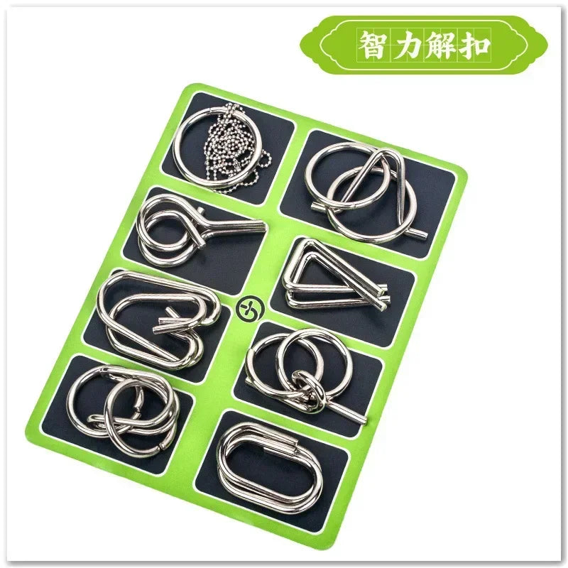 8Pcs/Set Metal Montessori Puzzle Wire Mind Brain Teaser Puzzles Children Adults Interactive Game Reliever Educational Toy