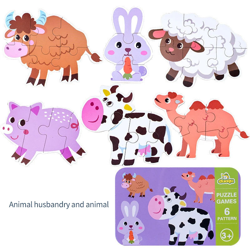 Montessori Baby Puzzle Educational Toys Wood 3D Puzzle Games Iron Box children Puzzles Jigsaw Wooden Puzzles For Kids 2 3 4 Year