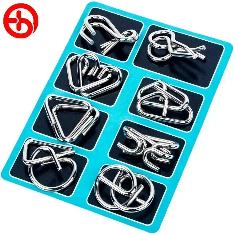 8Pcs/Set Metal Montessori Puzzle Wire Mind Brain Teaser Puzzles Children Adults Interactive Game Reliever Educational Toy