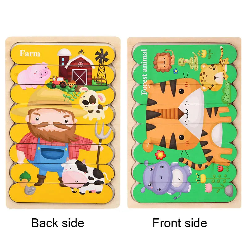 Double Sided Strip 3D Puzzles Baby Toy Wooden Montessori Materials Educational Toys For Children Large Bricks Kids Learning Toys