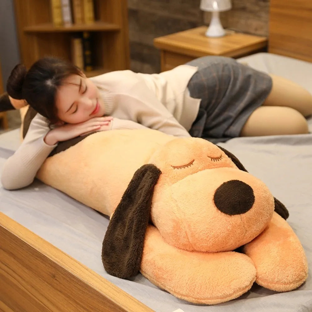 Lovely 60/110cm Plush Lying Dog Brown Sleep Accompany Down Cotton Dog Stuffed Doll Gift