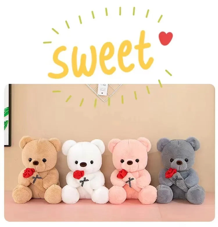 Cute Rose Bear Plush Toy Stuffed Animal Doll Romantic Gift for Girlfriend Valentines Day Birthday Anniversary Present
