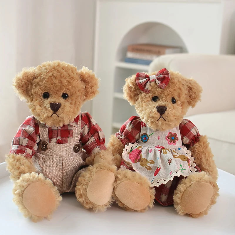 2pcs/lot 26cm Lovely Couple Teddy Bear Peluche Toys Kawaii Dress Bear Dolls Stuffed Soft Toy for Girls Baby Girlfriend Gifts