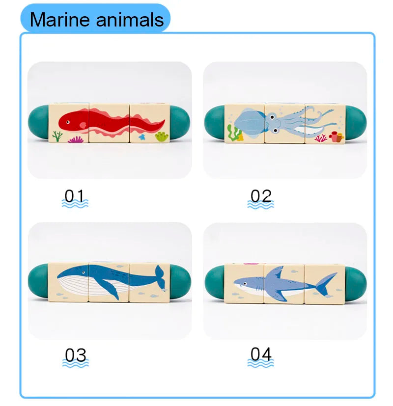 Wooden Forest Animals Marine Animals Rotating Puzzles Fine Motor Training Animal Cognition Matching Puzzle Educational Toys