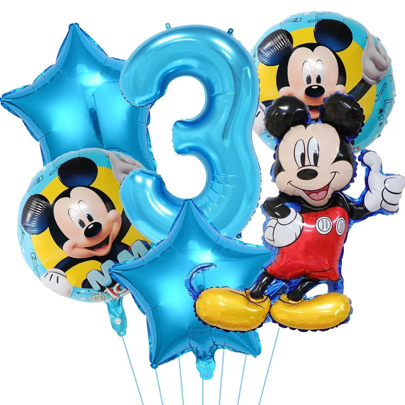 Mickey Mouse Birthday Party Decoration Blue Mickey Tableware Cups Plates Balloons Backdrop Pannents Gift Bag Kids Party Supplies