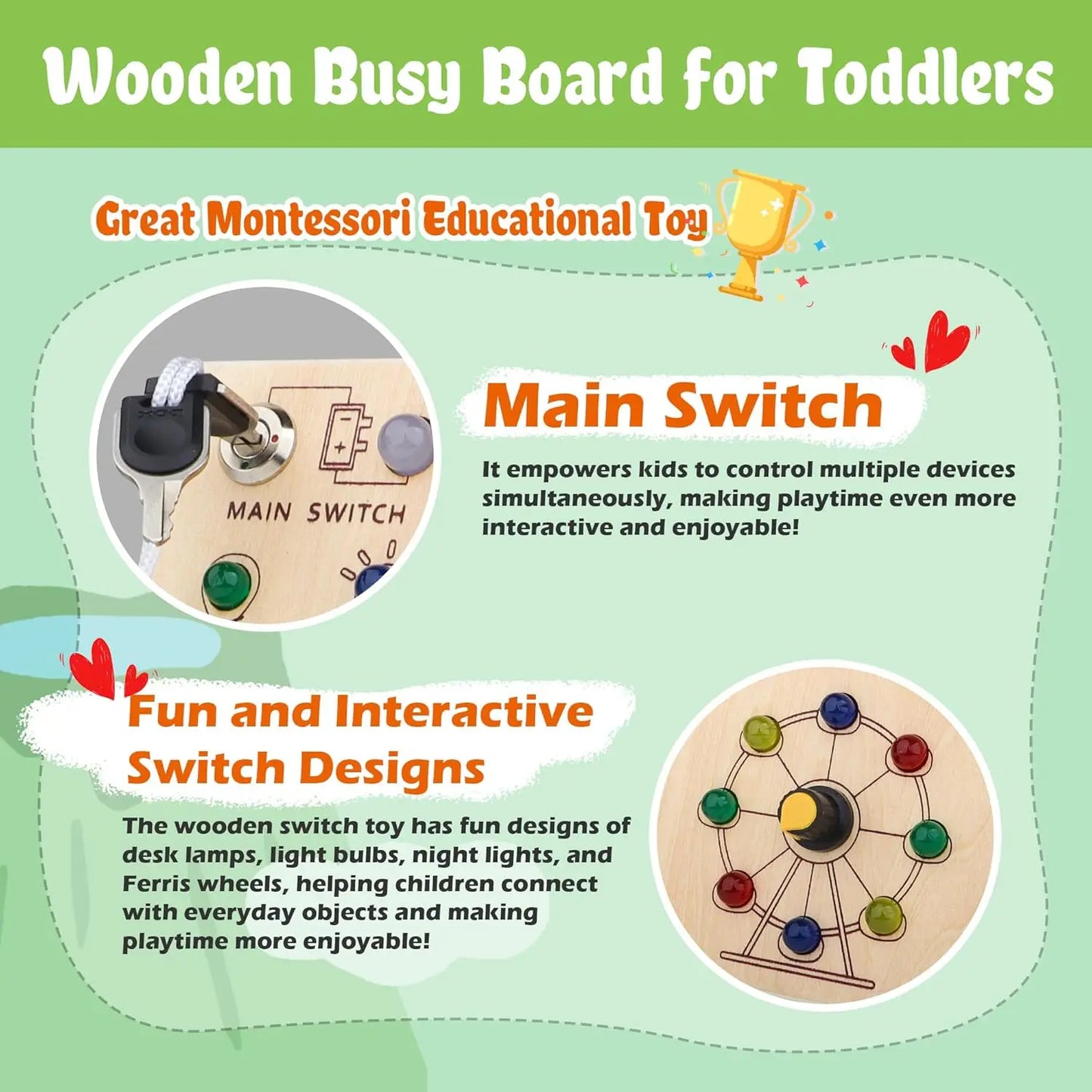 Montessori Busy Board With Switch Control Wooden Toddler Toys Sensory Travel Activities Toys For Kids Puzzle Early Learning Toys