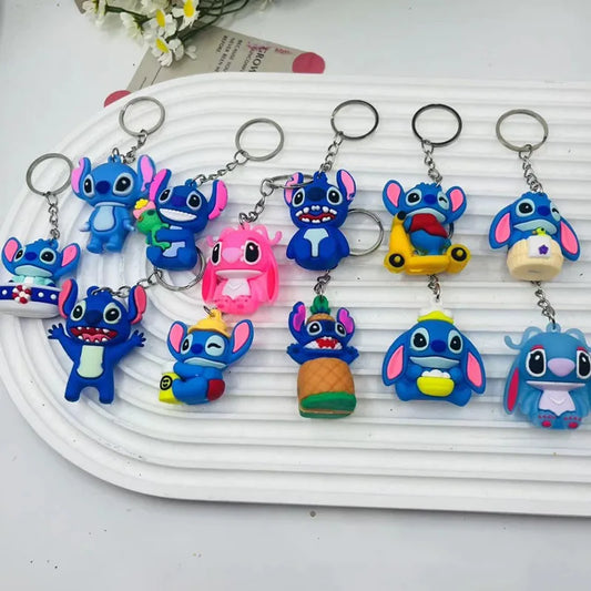 10Pcs/Lot Cartoon Keychain Cartoon Lilo & Stitch Cute Doll Keyring Ornament Key Chain Car Kids Gifts