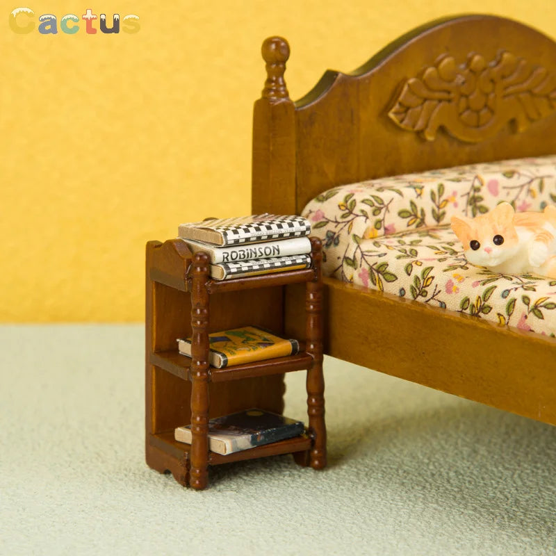 1:12 Dollhouse Miniature Wood Bedside Stand Storage Rack Nightstand Furniture Bedroom Model Decor Toy Doll House Accessories