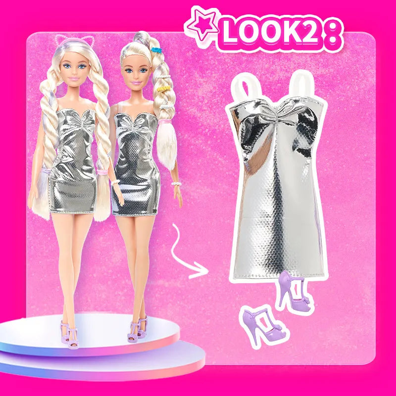 Barbie Jct72 Hair Braiding Fashion Doll Playset With Interchangeable Outfits Dress Up Pretend Play Toy Collectible Ornament Gift