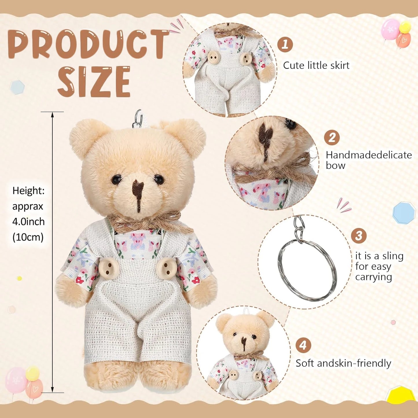 12-48Pcs Mini Joint Teddy Bear Stuffed Animal Plush Toys Wedding Gift Box Doll Toy for Birthday Cake Wedding Decor Party Favors