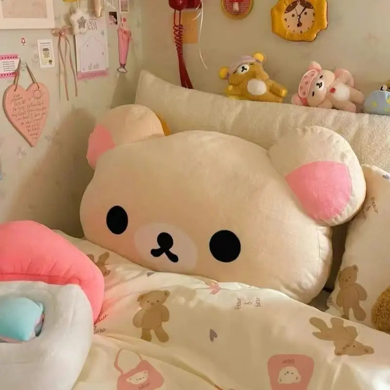 In Stock Rilakkuma Bear Plush Pillow Dual Sided Large Soft Bedside Cushion Nap Pillow Dormitory Stuffed Doll Gift For Girlfriend