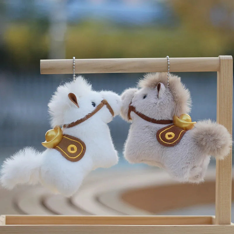 Year of Horse Mascot Plush Keychain Fluffy Pony Doll Soft Toy Bag Charm New Year Gift For Christmas Holiday Celebration