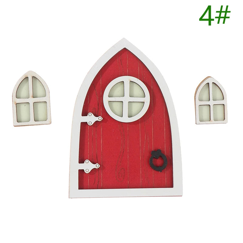 1set Dollhouse Miniature Wooden Elf Door Fairy Gnome Window Door Model Doorknob Doll House Garden Decoration Toy Accessories
