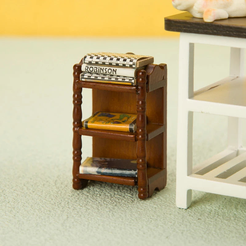 1:12 Dollhouse Miniature Wood Bedside Stand Storage Rack Nightstand Furniture Bedroom Model Decor Toy Doll House Accessories