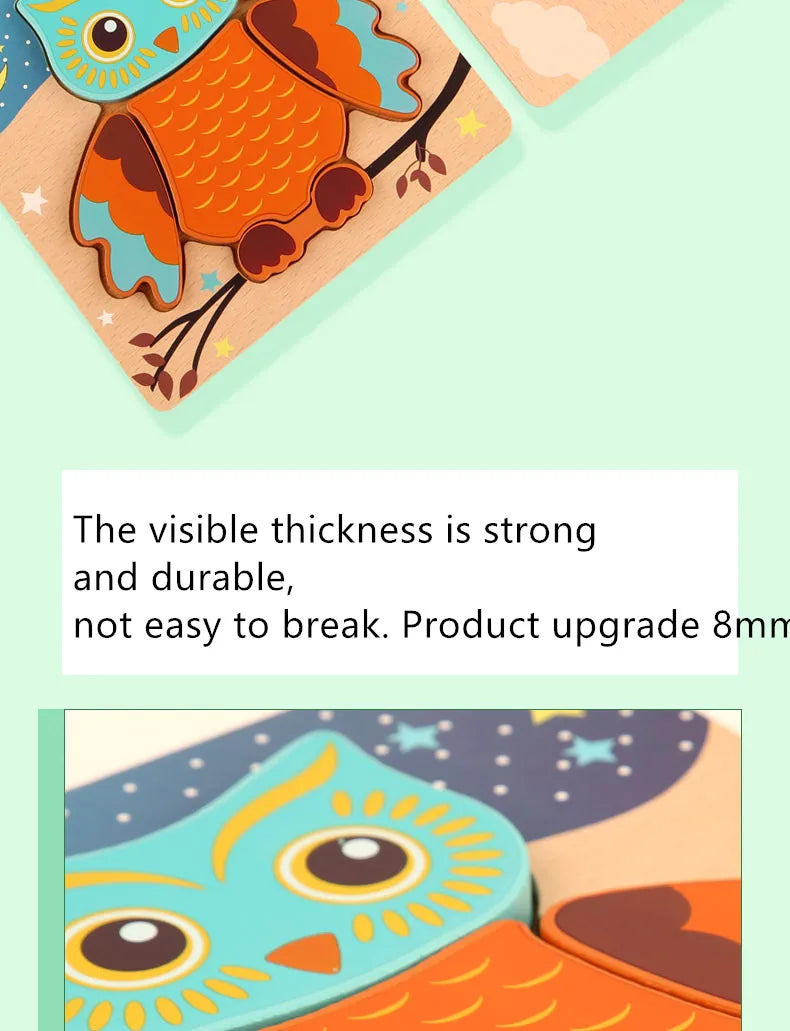 Good Quality 3D Wooden Puzzle Jigsaw for Children Cartoon Animal Puzzles Intelligence Kids Early Educational Cognitive Toys