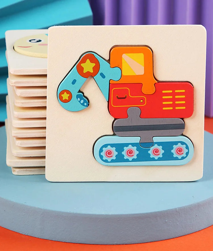 Wooden Jigsaw Puzzle Cartoon Animal Wood 3D Puzzles Montessori Educational Intelligence Jigsaw Toys for Children Gifts