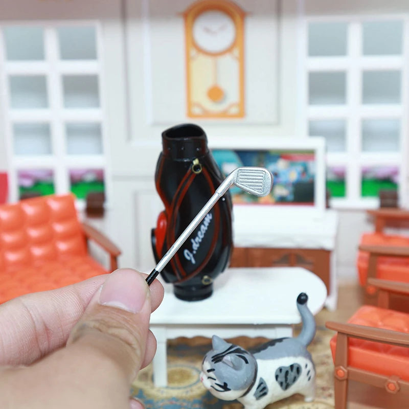 1/12 Dollhouse Miniature Accessories Mini Golf Clubs with Bag Model for Doll House Decoration ob11
