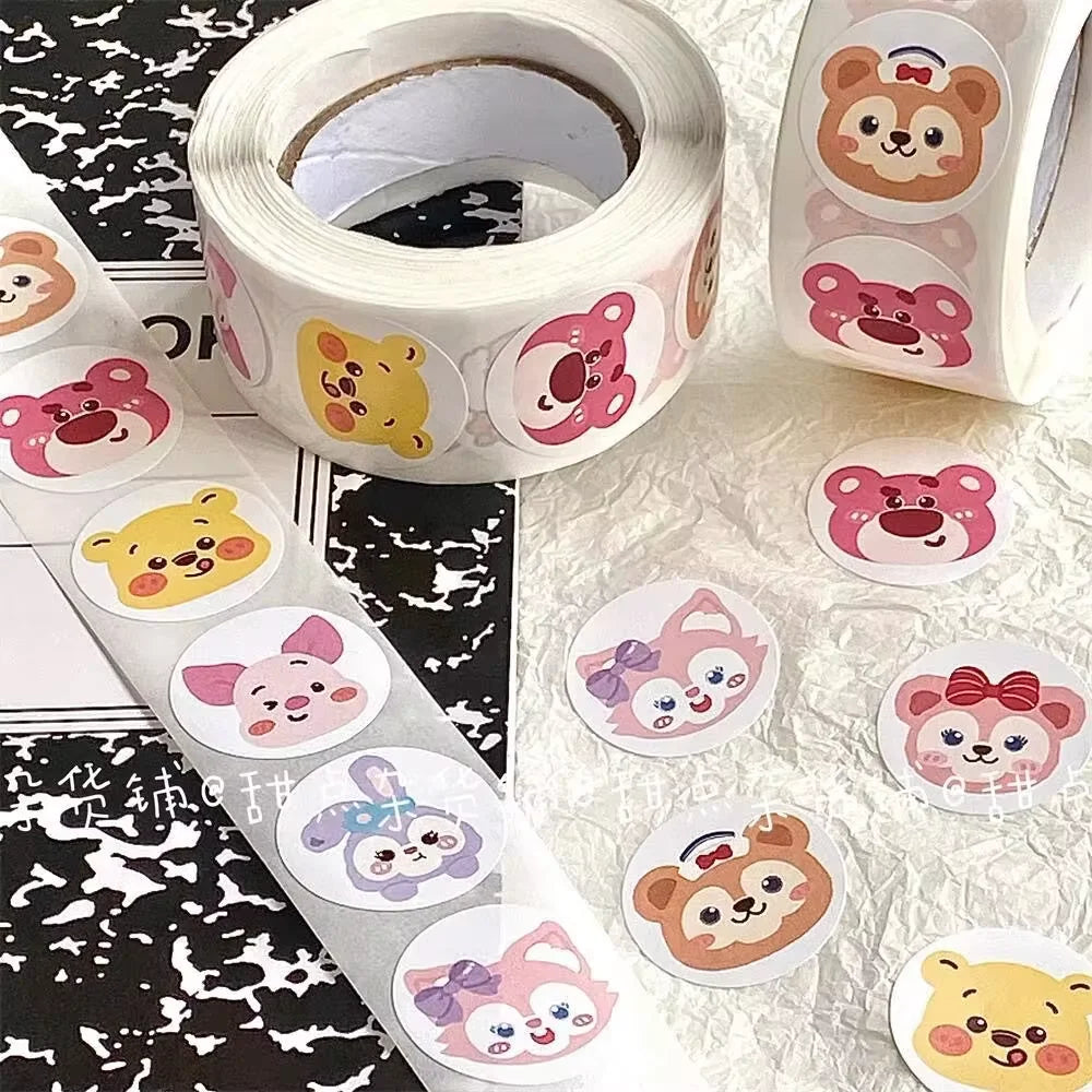 Kawaii 500pcs Disney Stitch Diy Stickers Anime Seal Label Decorative Cartoon kids Party candy Stickers Rolls Stickers Toys