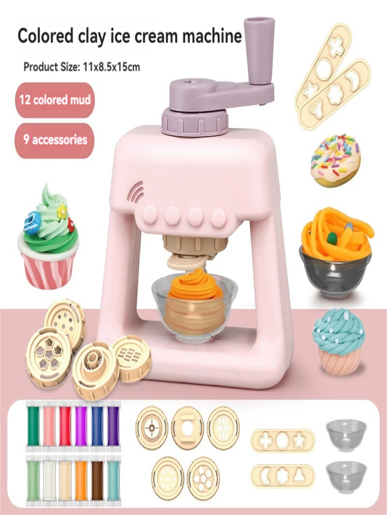 Colorful clay noodle maker, ice cream maker, burger maker, multifunctional puzzle toy set, suitable for boys and girls aged 3-12