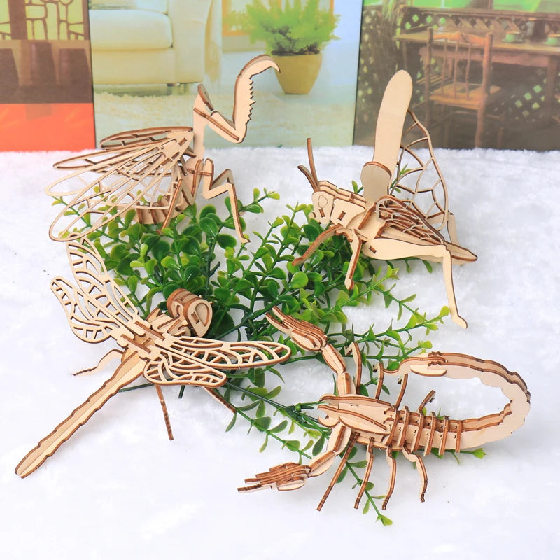 3D Wooden Puzzle Toys Insect Animal Skeleton Assembly Model Puzzle Games DIY Wooden Crafts STEM Toys for Kids Adults Teens