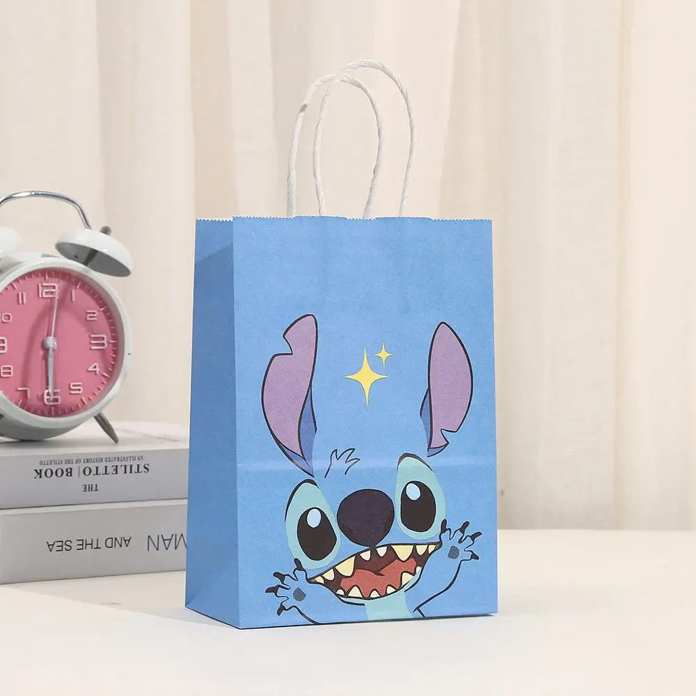 Hot 12pcs Stitch Series Cartoons Wrapped Gift Bag Kraft Paper Wrapped Candy Handheld Bag Children's Birthday Party Paper handbag